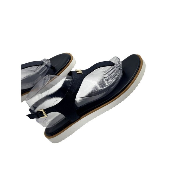 Michael Kors Womens Thong Sandals Size 9M Navy Gold Logo - Picture 10 of 12